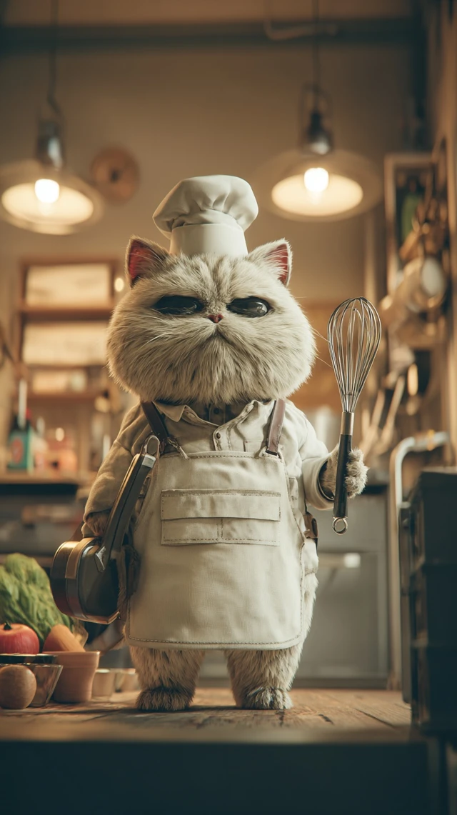 Cat Chef in a Cozy Kitchen Illustration