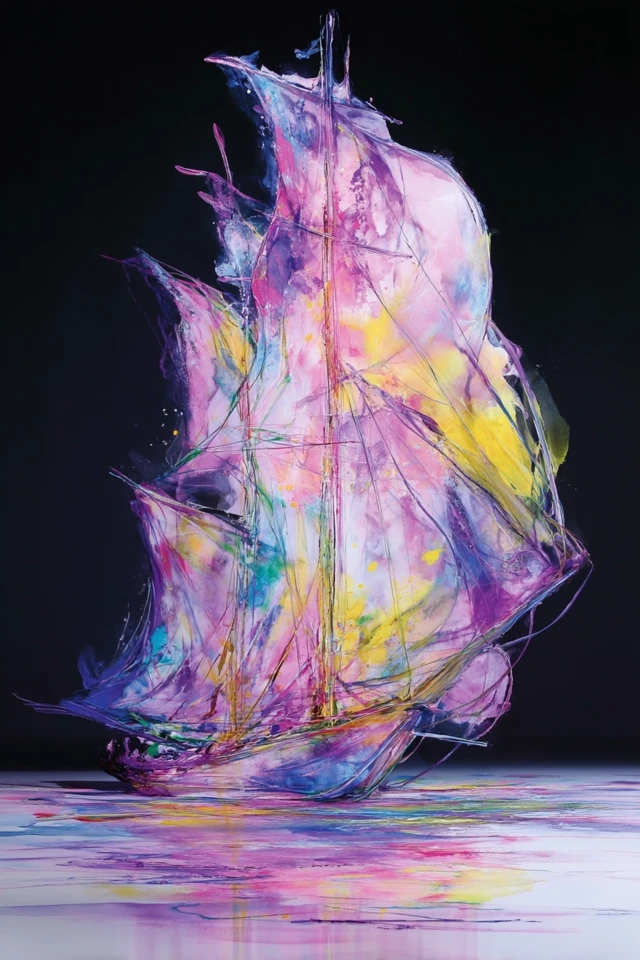 Abstract Colorful Sailboat Painting