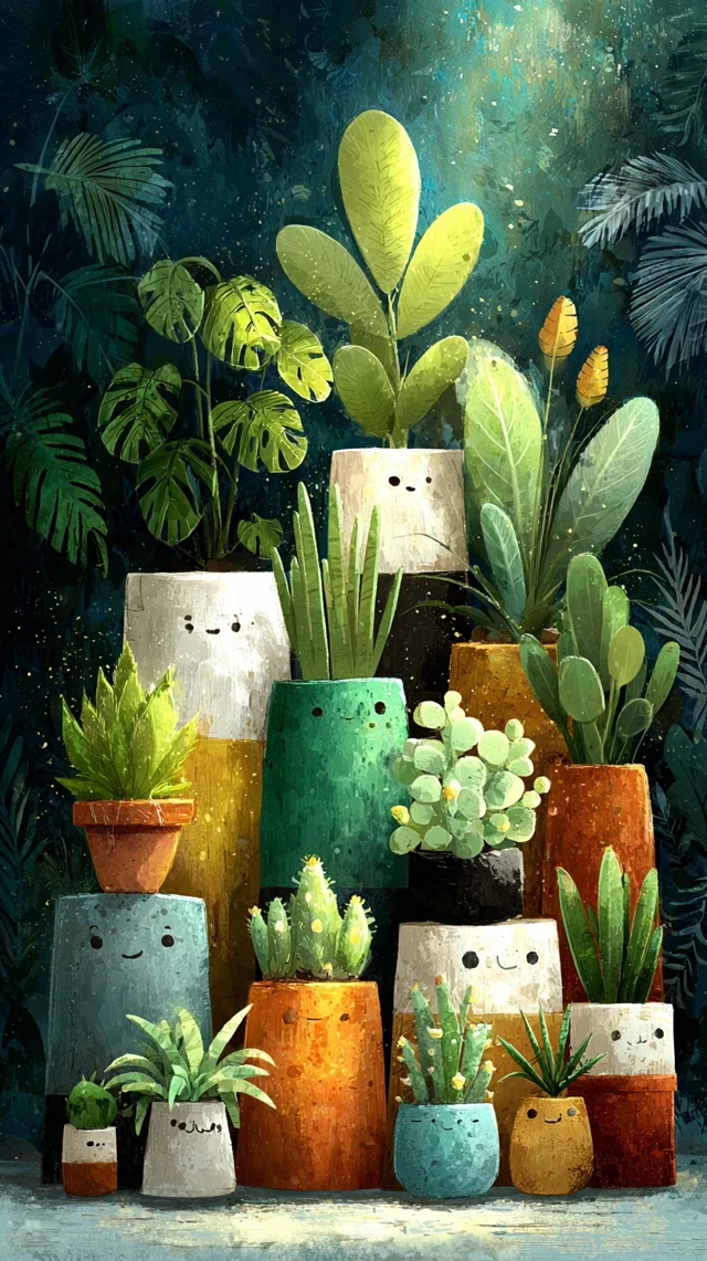 Whimsical Cartoon Plants Illustration