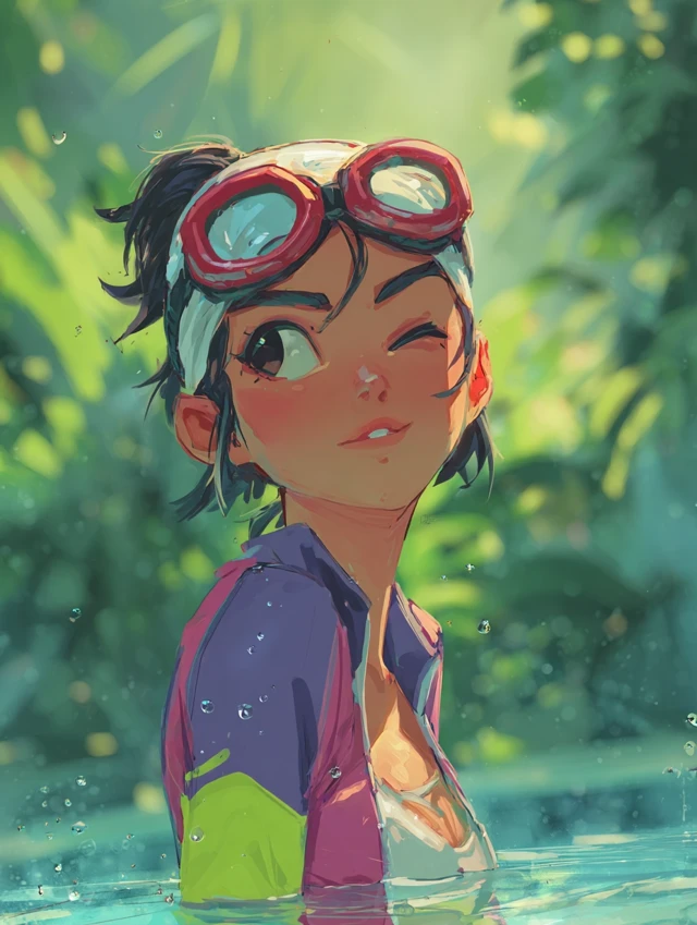 Young Asian Woman in Swim Cap and Goggles
