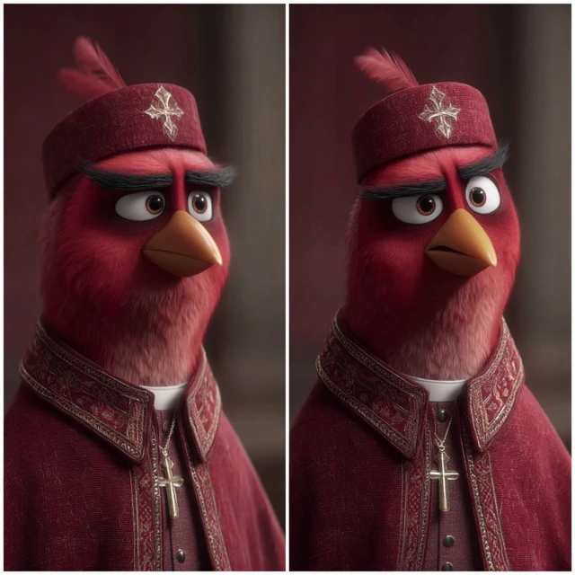 Cardinal Bird as a Catholic Cardinal Pixar Style