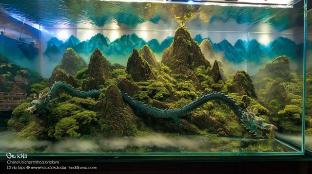 Oriental Dragon Fish Tank Mountain Landscape