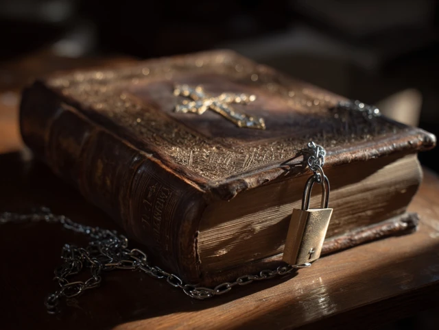 Old Book with Cross Chains and Padlock
