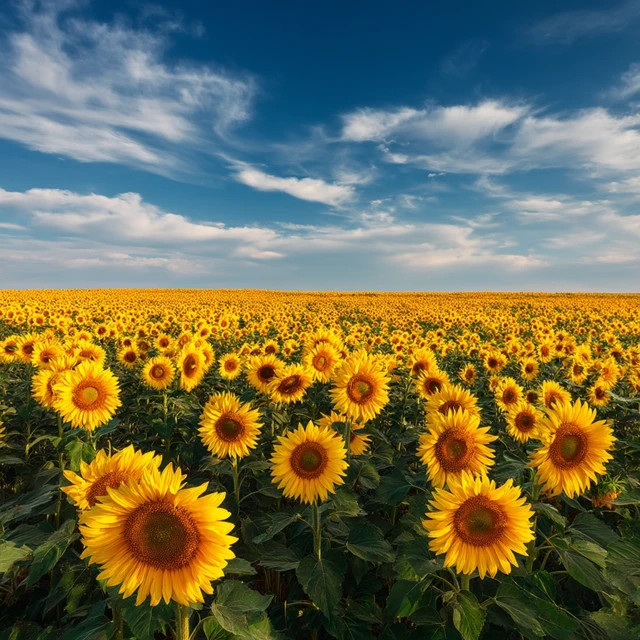 Beautiful Sunflower Field Under Blue Sky