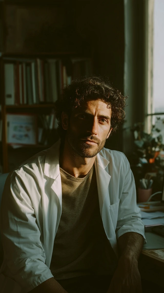 Brazilian Doctor in Office Meditative Portrait