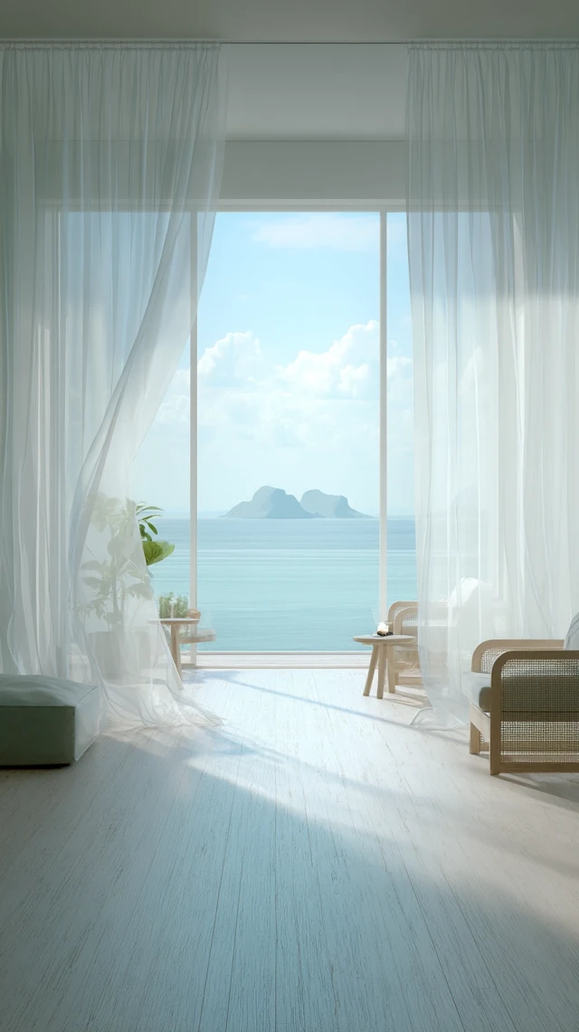 Minimalist Interior Scene Ocean View
