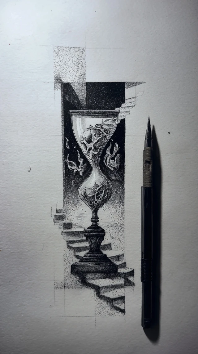 Surrealist Hourglass Art Sketching