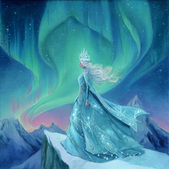 Aurora Goddess on Snowy Peak Fantasy Art