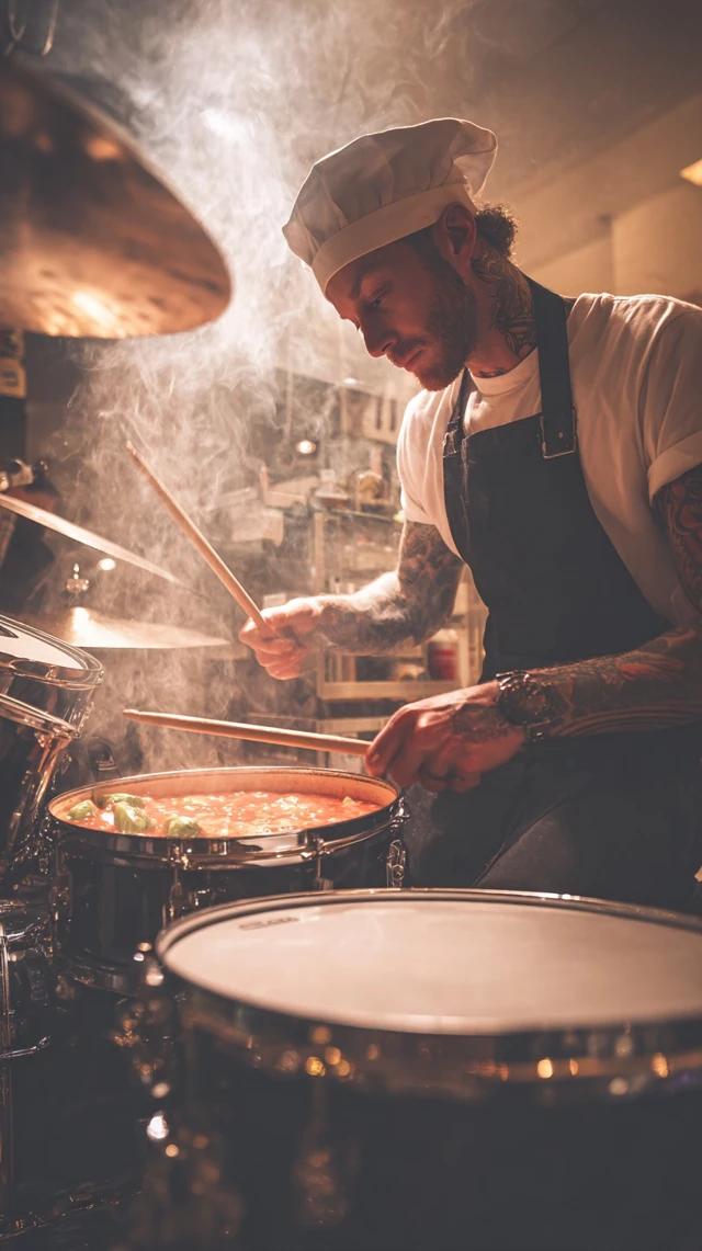 Hipster Chef Drummer Cooking