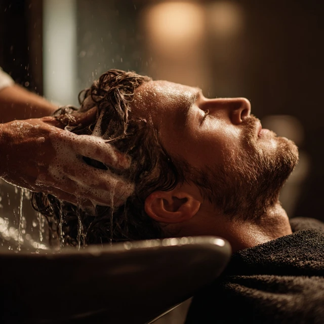 Man Getting Hair Washed at Salon Relaxing and Enjoying
