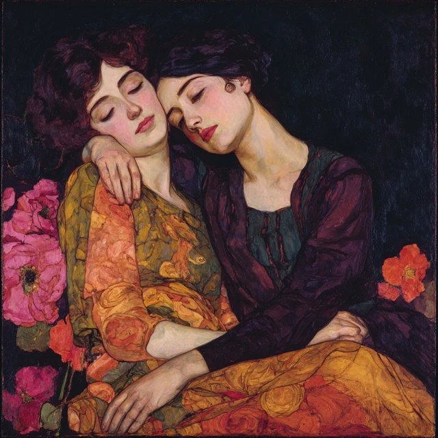 Expressionist Oil Painting Portrait of Two Women