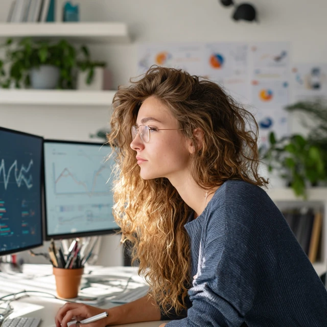 Blonde Office Worker Digital Marketing Analysis