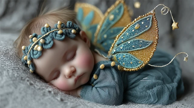 Baby Fairy Sleeping with Glitter Wings