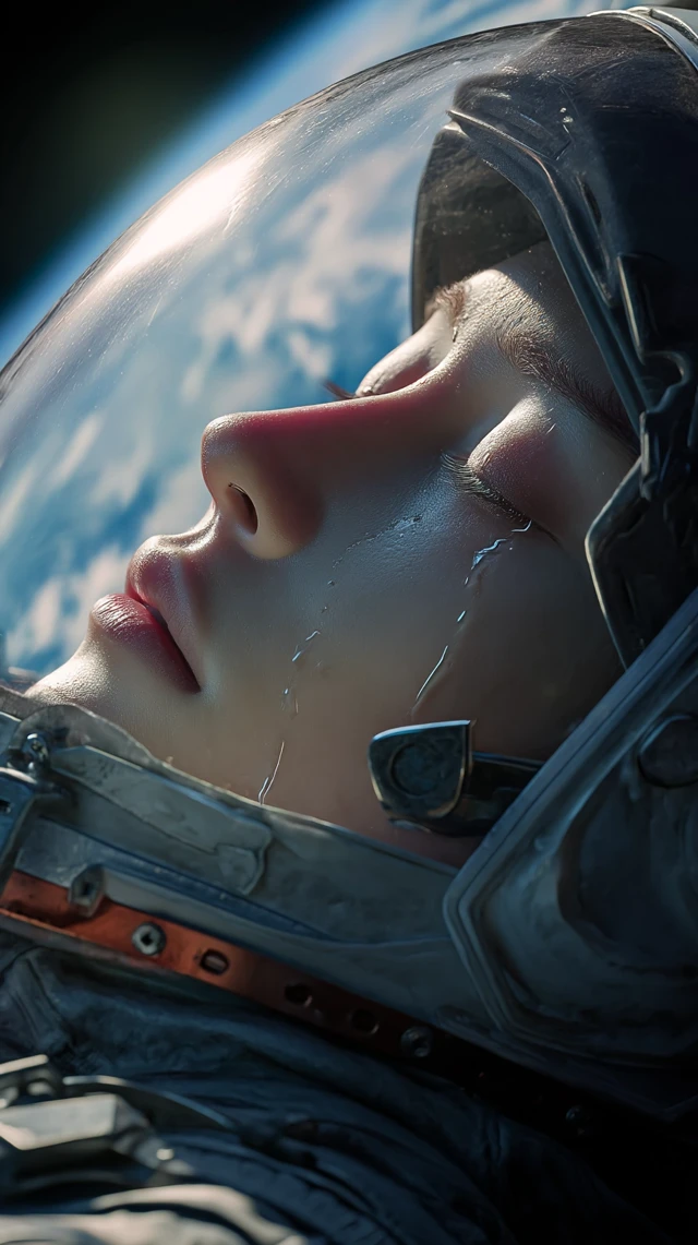 Asuka in Space: Realistic Portrait with Tears