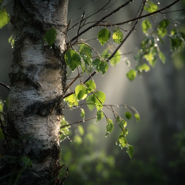 Silver Birch Tree in Spring Forest Photography