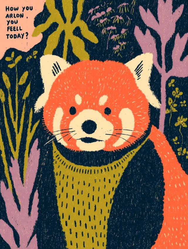 Cute Red Panda Illustration Gouache Art