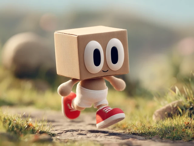 Cute Cartoon Box Character Running 3D Render