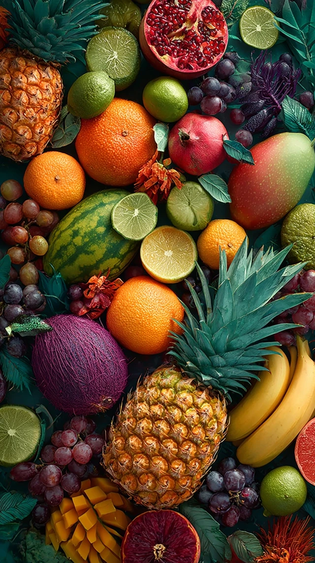 Colorful Fruit Burst Pineapple Orange Lemon Grapes