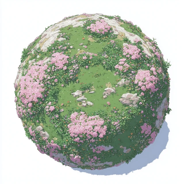 Studio Ghibli Style Floral Planet Illustration