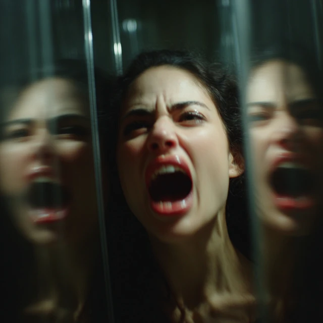 Woman Screaming in Mirrors Emotional Portrait