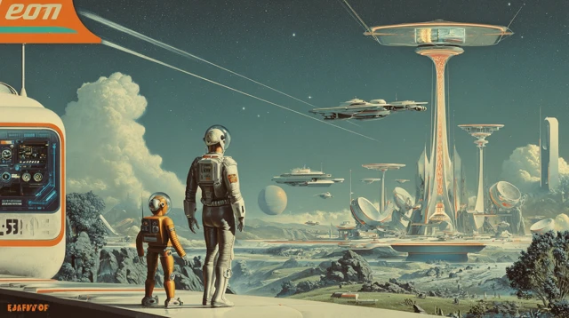 Retro Futuristic Space Scene Illustration