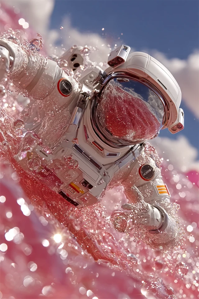 Astronaut in Pink Liquid Ocean Surreal SciFi Art