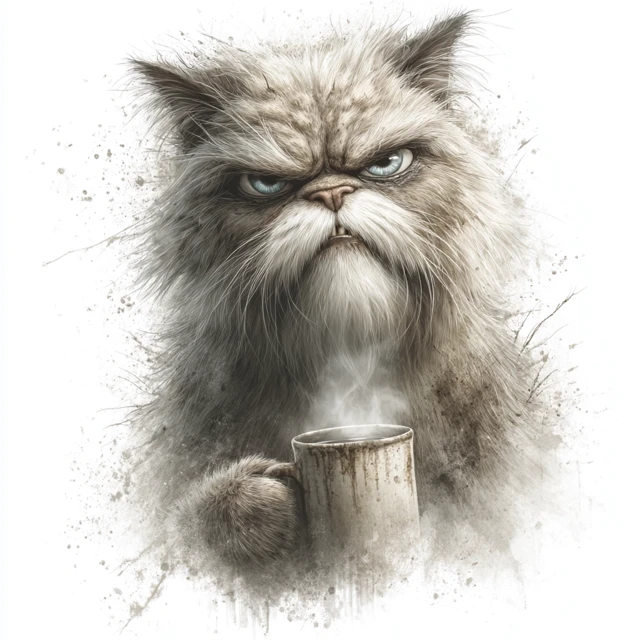Grumpy Cat with Coffee Mug T-Shirt Design