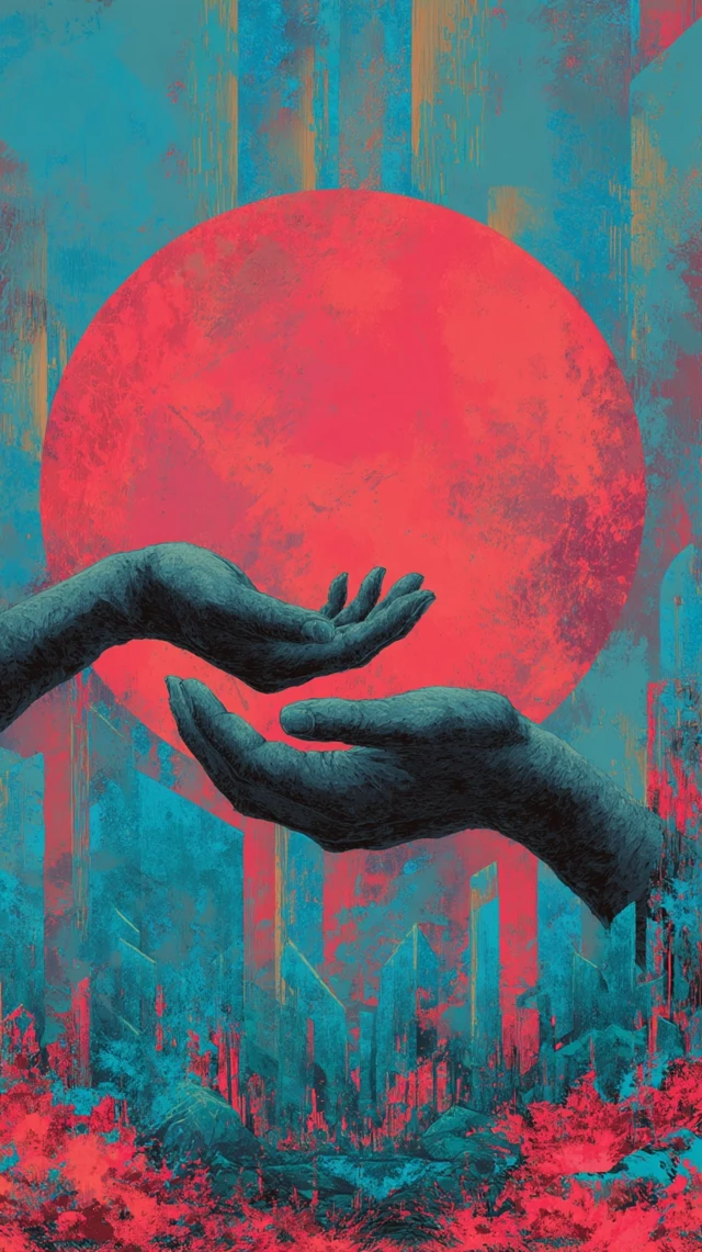 Abstract Hands and Red Circle Digital Art