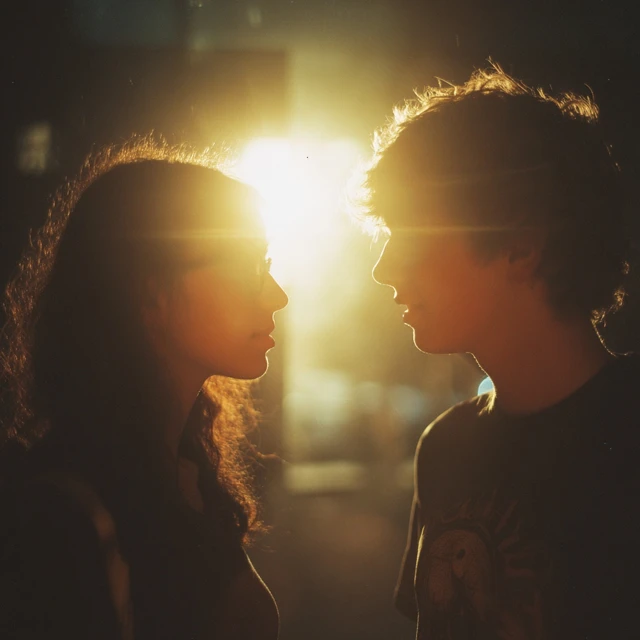 Young Couple Silhouette Vintage Photography