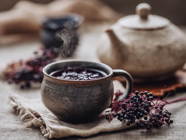 Cozy Elderberry Tea with Dried Berries