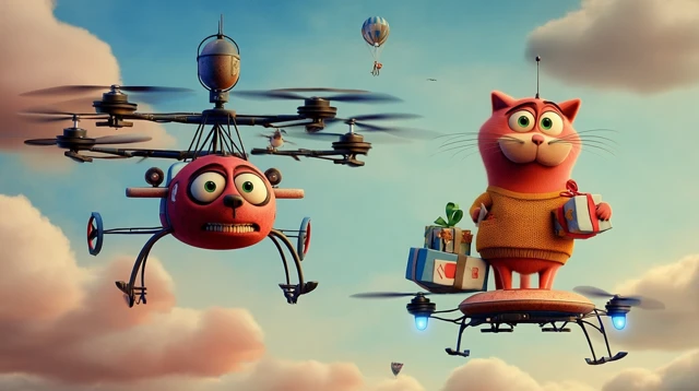 Drone Standoff Santa Cat vs Mechanical Demon