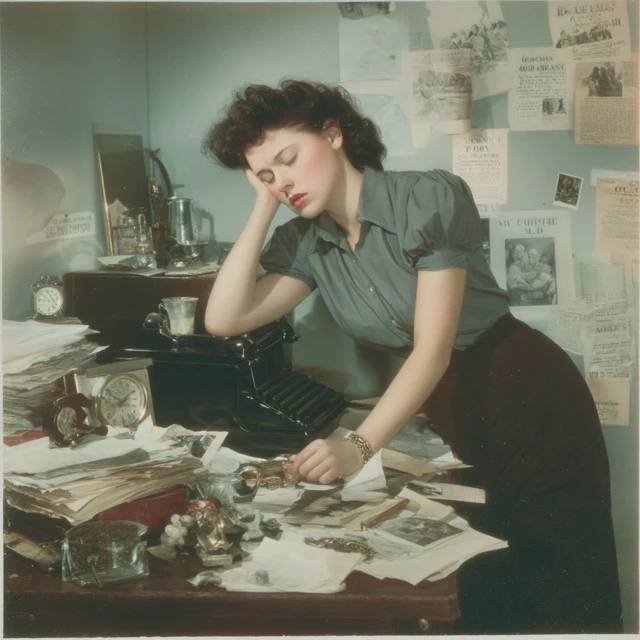 Vintage Poster Tired Woman In Work 1940s Era