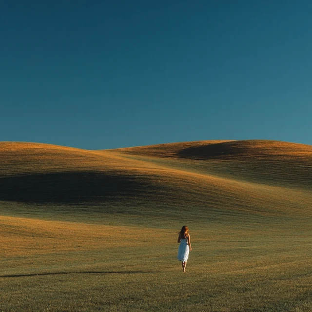 Girl Running Through the Meadow Landscape