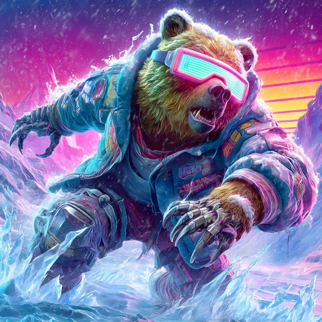 Cool Cyberpunk Bear with VR Glasses Synthwave Art