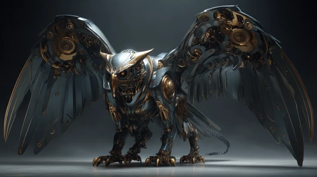 Majestic Mechanical Gryphon Landing Illustration