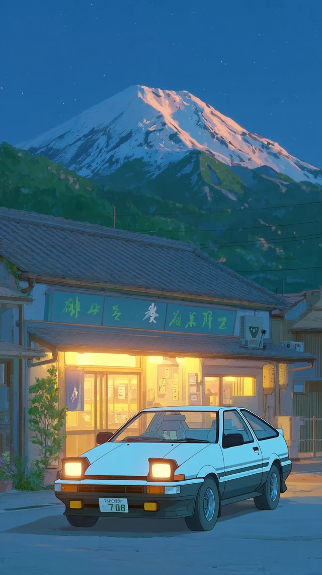 AE86 at Fujiwara Tofu Shop: Studio Ghibli Scene