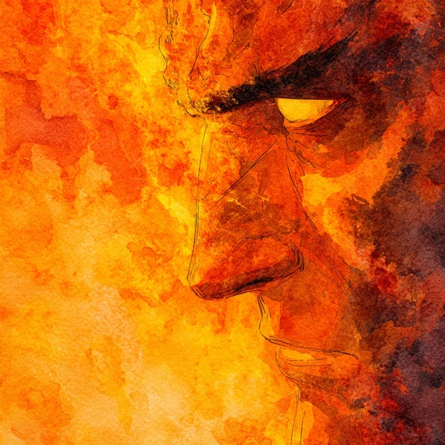 Flaming Superhero Watercolor Portrait