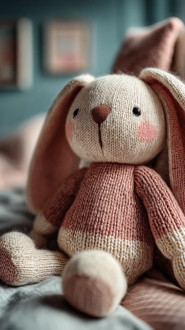 Handmade Knitted Bunny Stuffed Animal Pastel Bedroom