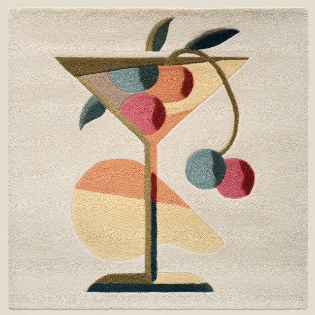 Martini Glass Rug Art Retro Design