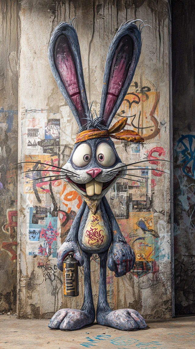 Graffiti Rabbit Caricature Edgy Street Art