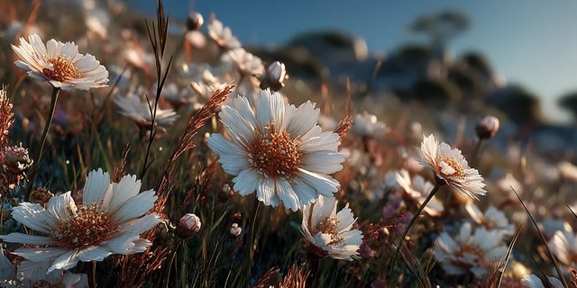 White Daisies in a Field Reaching for the Sky