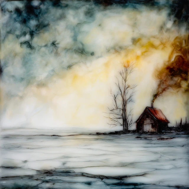 Winter Cabin Oil Painting