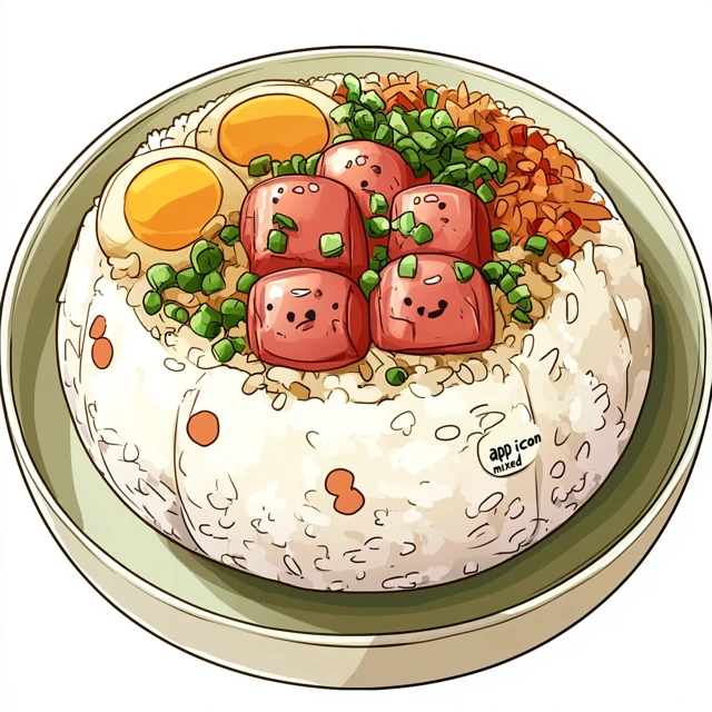 Mixed Rice Bowl App Icon in Manga Style