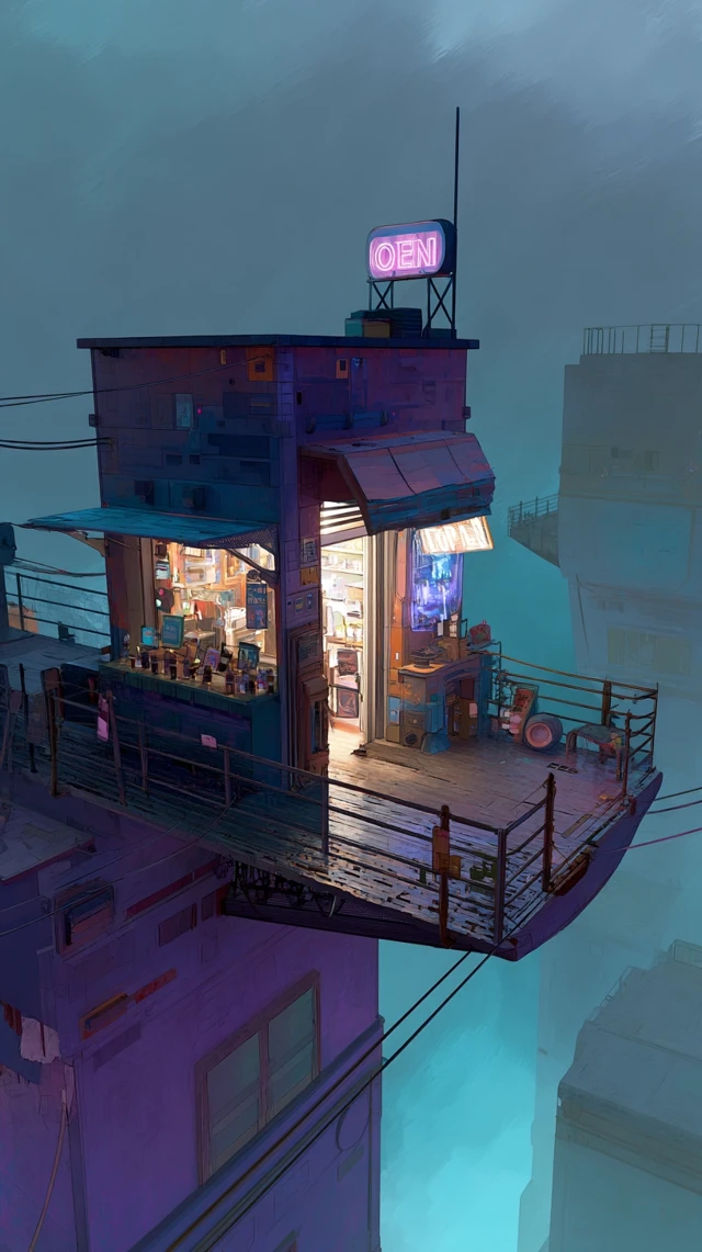 Cyberpunk Floating Market Stall