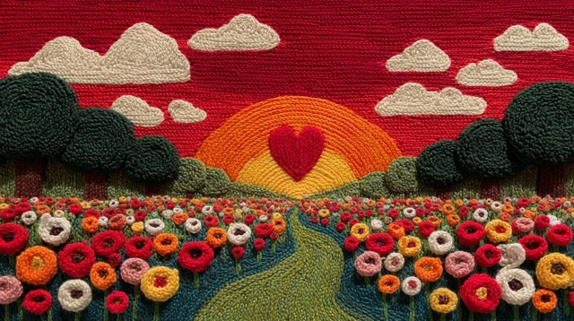 Crochet Landscape A Beautiful Day Fields Flowers