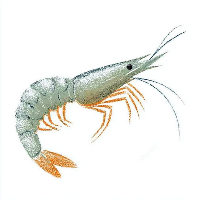 Hand Drawn Shrimp Illustration Colored Pencil Style