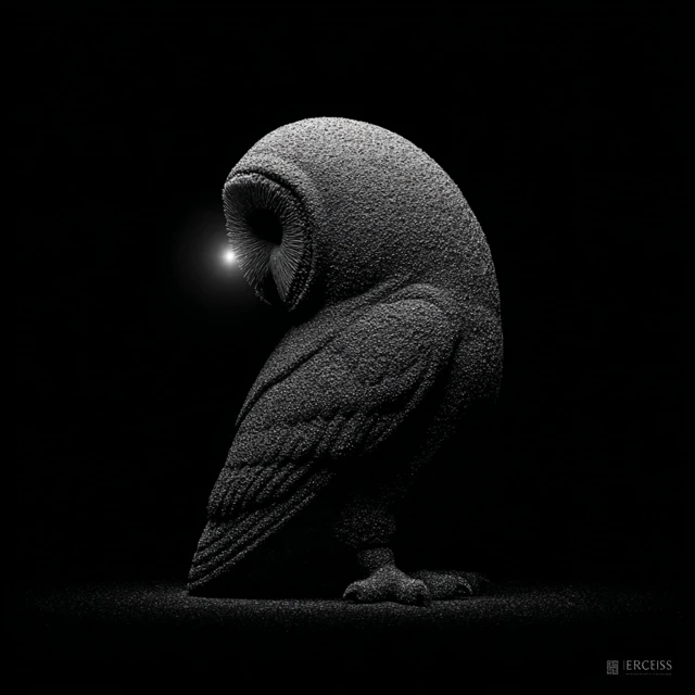 Mystical Owl Stone Sculpture Black White