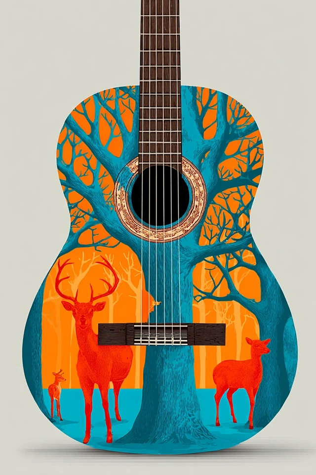 Guitar Forest Landscape Surreal Art