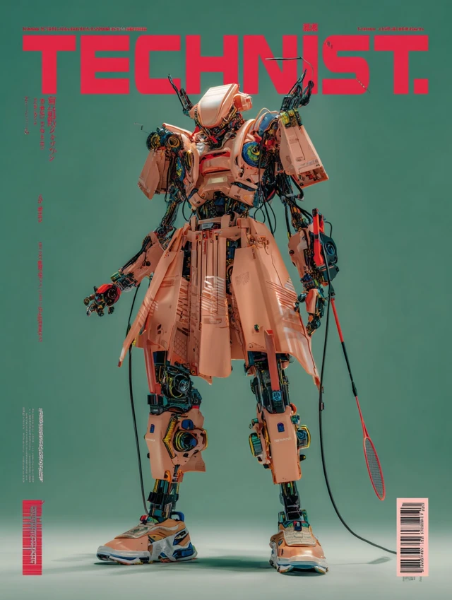 TECHNIST Magazine Cover Cyberpunk Badminton Robot