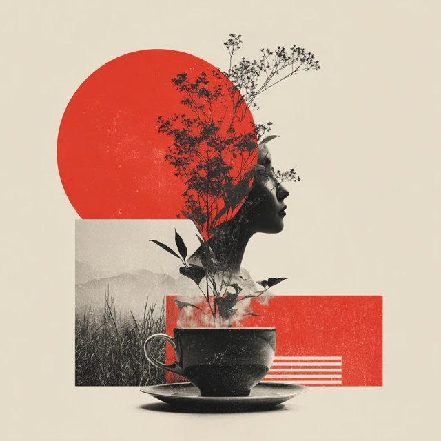 Surreal Digital Art Coffee Cup Plants Retro Futurism